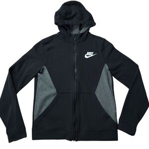 Nike Black Grey Embroidered Swoosh Full Zip Hoodie sz L